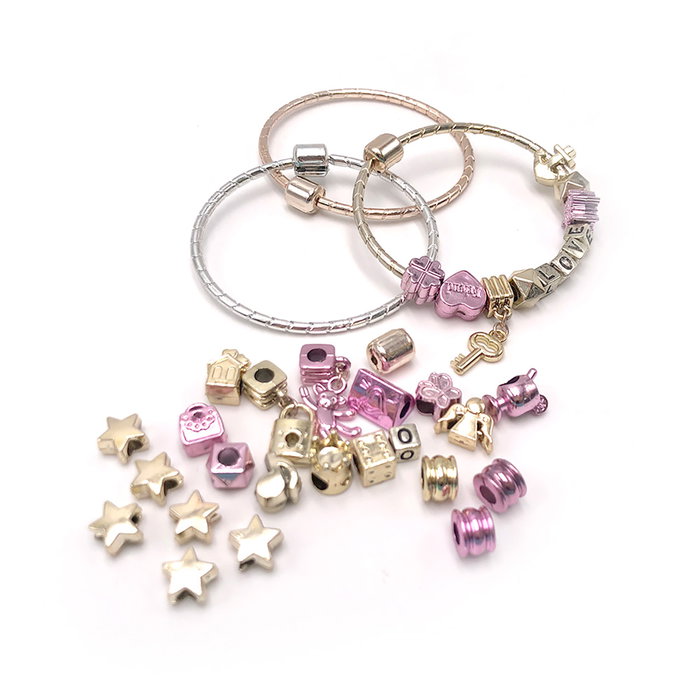 Tachan - Kit Créatif de Perles Doré Rose pour Bijoux - Formes Géométriques, Lettres et Pendentifs - Boîte Mallette - À Partir de 5 Ans