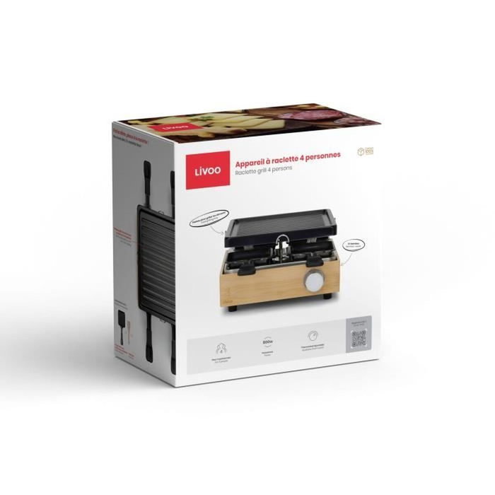 Livoo DOC311 Appareil à raclette 4 personnes, 800W, Noir et beige Livoo DOC311 Appareil à raclette 4 personnes, 800W, Noir et beige