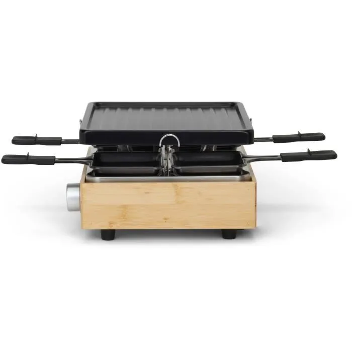 Livoo DOC311 Appareil à raclette 4 personnes 800W - Plateau grill amovible antiadhésif et thermostat ajustable avec 4 caquelons et spatules