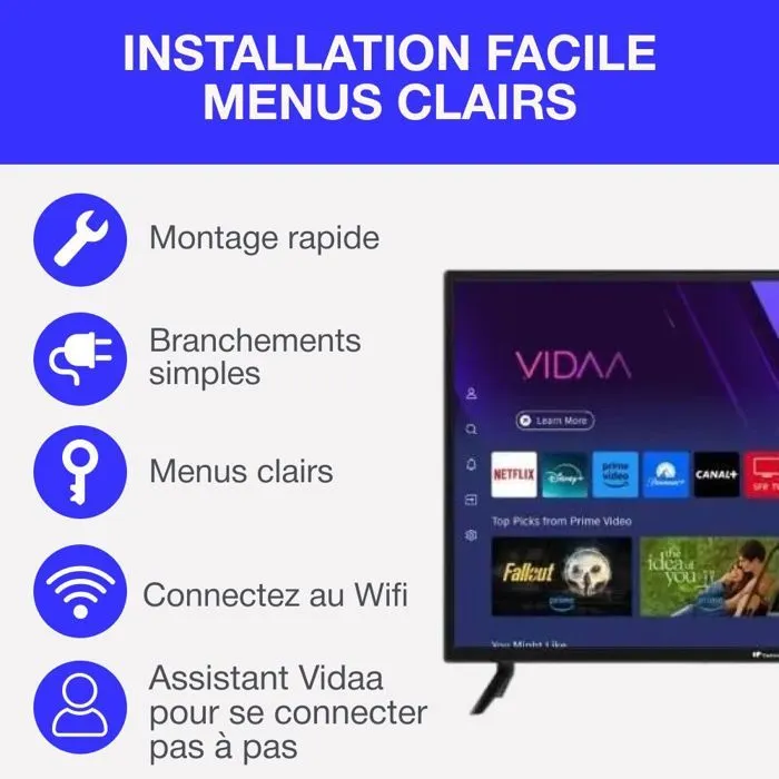 Continental Edison CELED32SVHD25B6 Téléviseur LED Smart 32" (81 cm) HD Smart TV Vidaa avec Wifi, 3xHDMI et 2xUSB