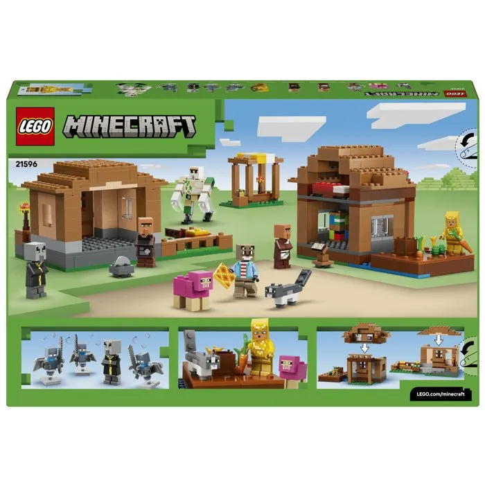 LEGO Minecraft 21596 L'Évocateur à l'Attaque du Village - Jeu de Construction 9 Ans avec Figurines et Maisons
