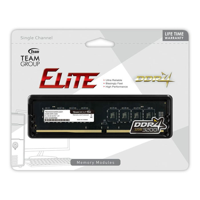 Team Group ELITE TED432G3200C2201 Mémoire RAM DDR4 32 Go 1 x 32 Go 3200 MHz CAS 22 1.2 V DIMM 288-pins pour PC