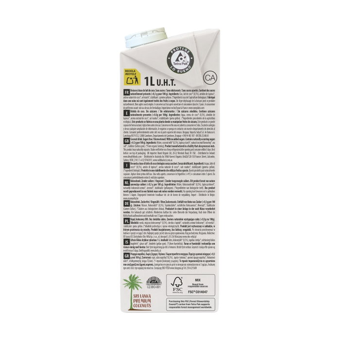 Ecomil Boisson au coco Bio sans sucre 1L