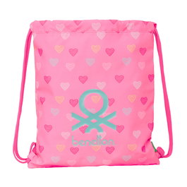 Sac à dos serré par des ficelles Benetton Heart Rose 35 x 40 x 1 cm