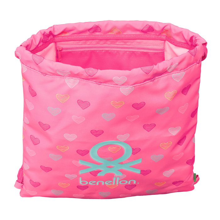 Sac à dos serré par des ficelles Benetton Heart Rose 35 x 40 x 1 cm