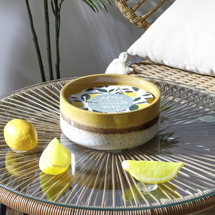 Home Deco Factory Bougie Citronnelle 3 Mèches avec Bol