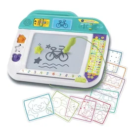 VTECH Mon ardoise interactive apprenti écriture, avec stylet, tampons et pochoirs, pour apprendre à dessiner et écrire en s'amusant, pour enfants 3 à 7 ans