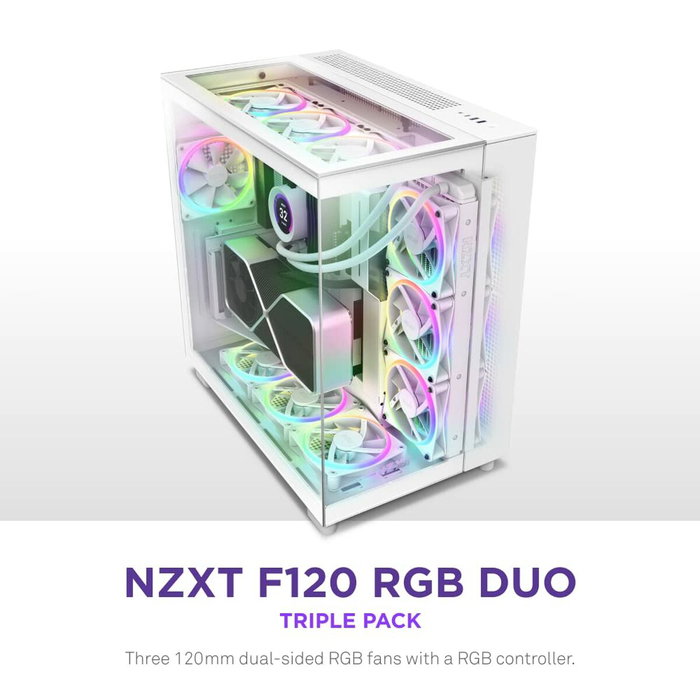 NZXT RF-D12TF-W1 F120 RGB Duo 3-Pack - Pack de 3 ventilateurs RGB blancs 120mm