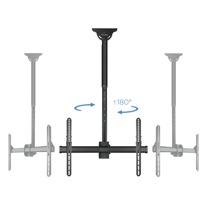 Tooq LPCE1170TSLI Support Mural Plafond pour Écran 37-70 Pouces, Rotation 180°, Inclinable, Charge 50 kg, VESA 600x400, Noir