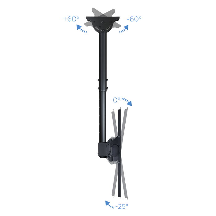 Tooq LPCE1170TSLI Support Mural Plafond pour Écran 37-70 Pouces, Rotation 180°, Inclinable, Charge 50 kg, VESA 600x400, Noir
