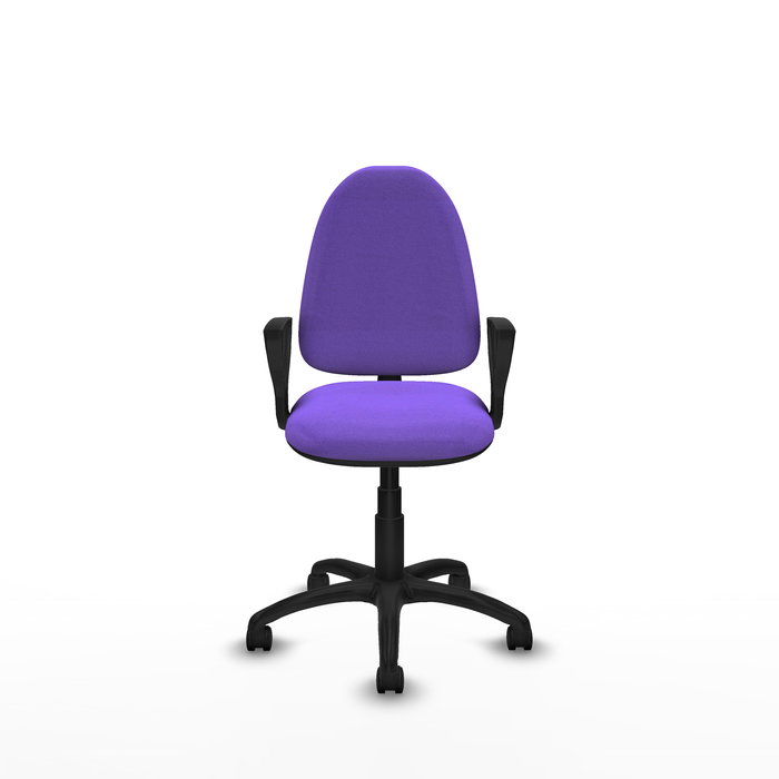 Chaise de bureau Aýna avec mécanisme de contact permanent de base, recouverte de tissu couleur lilas. Équipée d'une base en polyamide noir, d'accoudoirs fixes et de roulettes en nylon de 50 mm. Chaise de bureau Aýna avec mécanisme de contact permanent de base, recouverte de tissu couleur lilas. Équipée d'une base en polyamide noir, d'accoudoirs fixes et de roulettes en nylon de 50 mm.