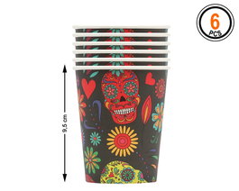 Verres en carton 9,5cm Calaveras Mexicanas Multicolor 6 unités