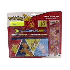 CYP BRANDS - Blister Papeterie Pokémon avec Porte-tout, Crayon, Gomme, Taille-Crayon, Stylo, Surligneur et Autocollants - 29x2x25cm