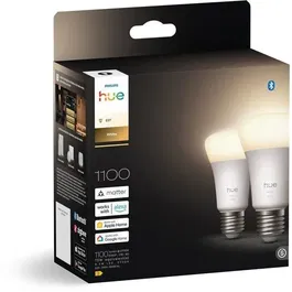 Philips Hue Pack de 2 Ampoules LED Intelligentes Connectées, Blanc Chaud 2700K, Culot E27, 9.5W 1100 Lm, Compatibles Application Hue