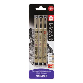 Sakura Pigma Micron Set de 3 pièces : 03, 05 et Graphic, noir