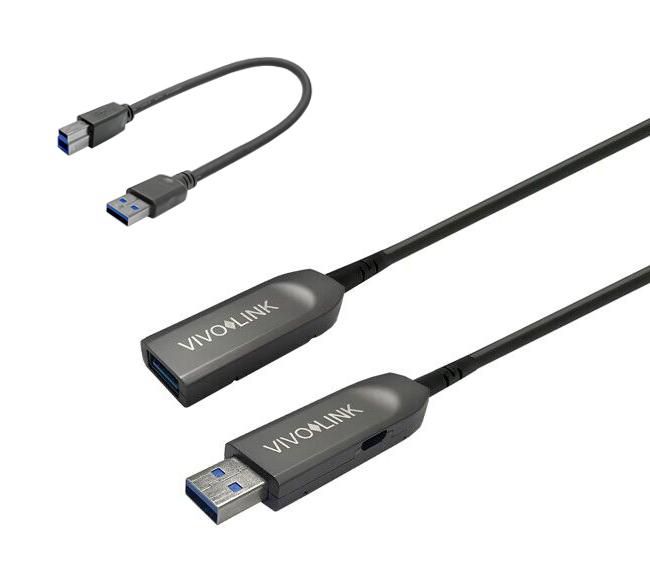 Vivolink Vivolink USB 3.0 - Câble optique USB-A mâle vers USB-A femelle avec extension USB-B - 50 m - 5 Gbps - Rétrocompatible USB 2.0 Vivolink Vivolink USB 3.0 - Câble optique USB-A mâle vers USB-A femelle avec extension USB-B - 50 m - 5 Gbps - Rétrocompatible USB 2.0