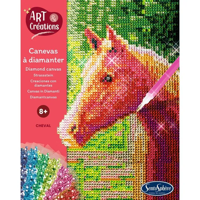 Sentosphere - Kit Création à Diamants Strass sur Canevas - Motif Cheval - Activité Manuelle Anti-Stress - À Partir de 8 Ans