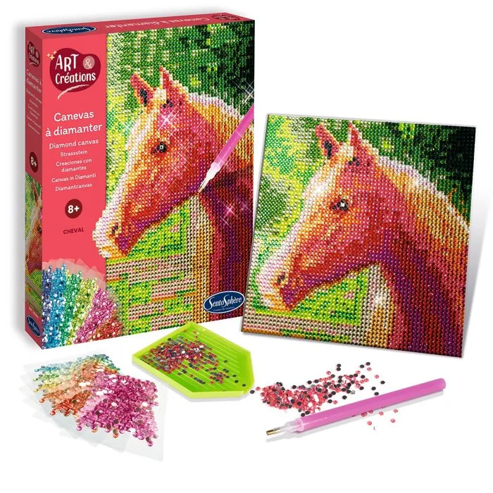 Sentosphere - Kit Création à Diamants Strass sur Canevas - Motif Cheval - Activité Manuelle Anti-Stress - À Partir de 8 Ans