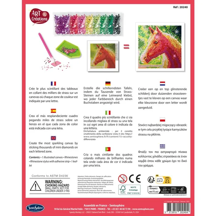 Sentosphere - Kit Création à Diamants Strass sur Canevas - Motif Cheval - Activité Manuelle Anti-Stress - À Partir de 8 Ans