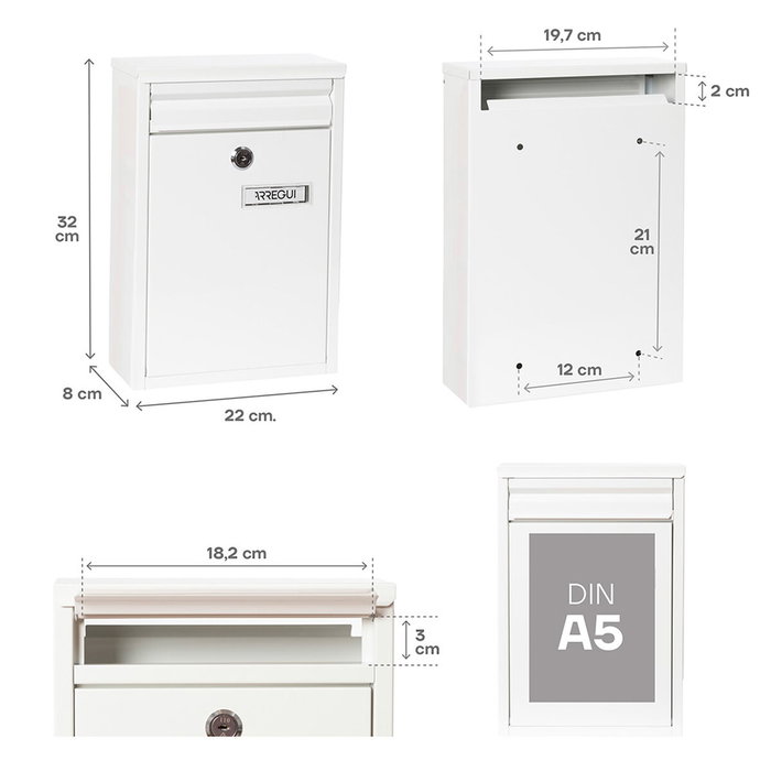 Boîte aux lettres Arregui Blanc Acier 22 X 8 X 32 cm
