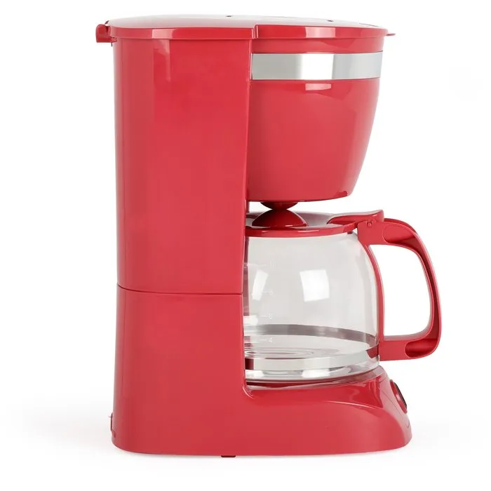 Livoo Cafetière électrique DOD163RC - 800W - 1.25L (12 tasses) - Rouge - Carafe en verre, filtre permanent, maintien au chaud