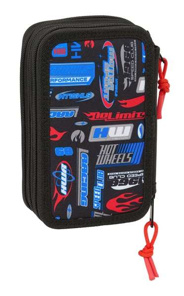 Hot Wheels - Plumier triple transportable 37 pièces avec 3 véhicules, dimensions 12,5x19,5x5,5 cm