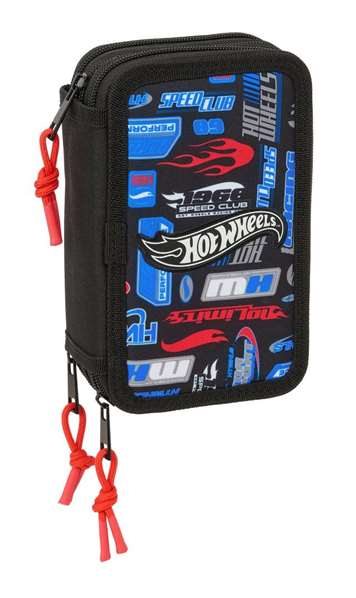 Hot Wheels - Plumier triple transportable 37 pièces avec 3 véhicules, dimensions 12,5x19,5x5,5 cm