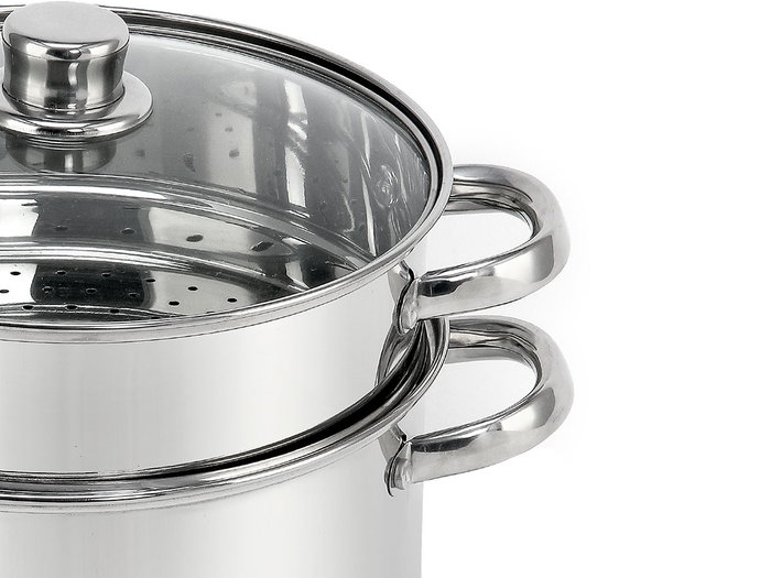 Kinvara Casserole et cuit-vapeur en acier 6L 29,5 x 21,5 cm compatible induction - Argent (Set de 2)