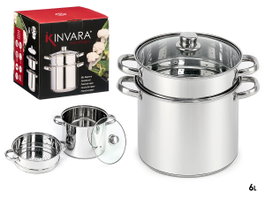 Kinvara Casserole et cuit-vapeur en acier 6L 29,5 x 21,5 cm compatible induction - Argent (Set de 2)