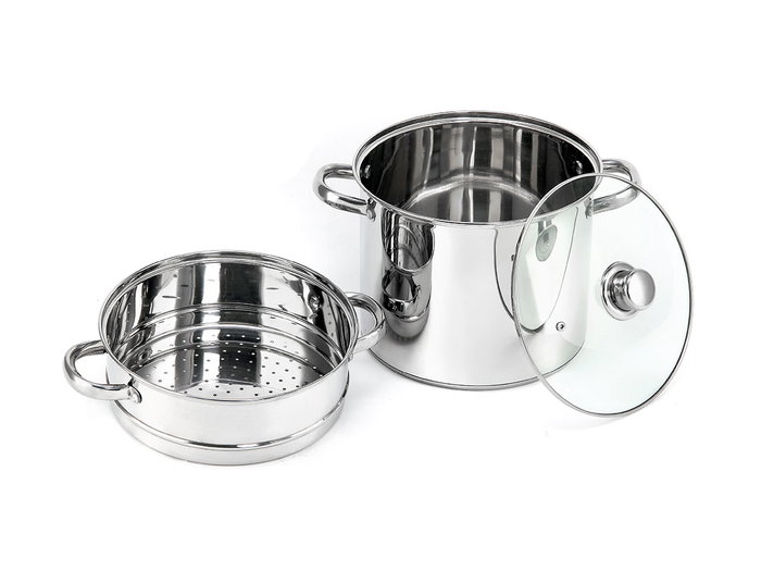 Kinvara Casserole et cuit-vapeur en acier 6L 29,5 x 21,5 cm compatible induction - Argent (Set de 2)