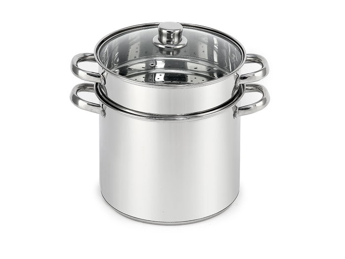 Kinvara Casserole et cuit-vapeur en acier 6L 29,5 x 21,5 cm compatible induction - Argent (Set de 2)