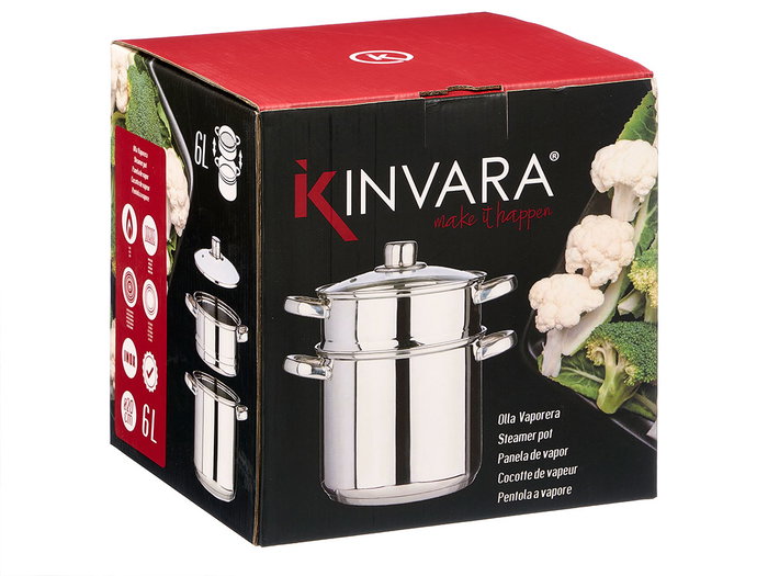 Kinvara Casserole et cuit-vapeur en acier 6L 29,5 x 21,5 cm compatible induction - Argent (Set de 2)
