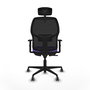 Chaise Alfera Synchro 4 positions tissu Violet Maille Noir Base en nylon noir Accoudoir 1D Appui-tête 2D Roulettes 65mm pour moquette