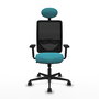 Chaise Zulema Synchro 3 positions tissu Turquoise Maille Noir Base en nylon noir Accoudoir 2D Appui-tête Roulettes 65mm nylon