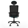Chaise Zulema Synchro 3 positions tissu Turquoise Maille Noir Base en nylon noir Accoudoir 2D Appui-tête Roulettes 65mm nylon