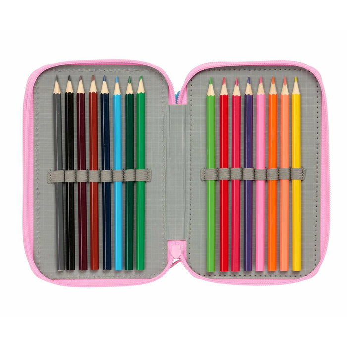 Pochette à crayons triple Stitch Bleu 12,5 x 19,5 x 5,5 cm 37 Pièces