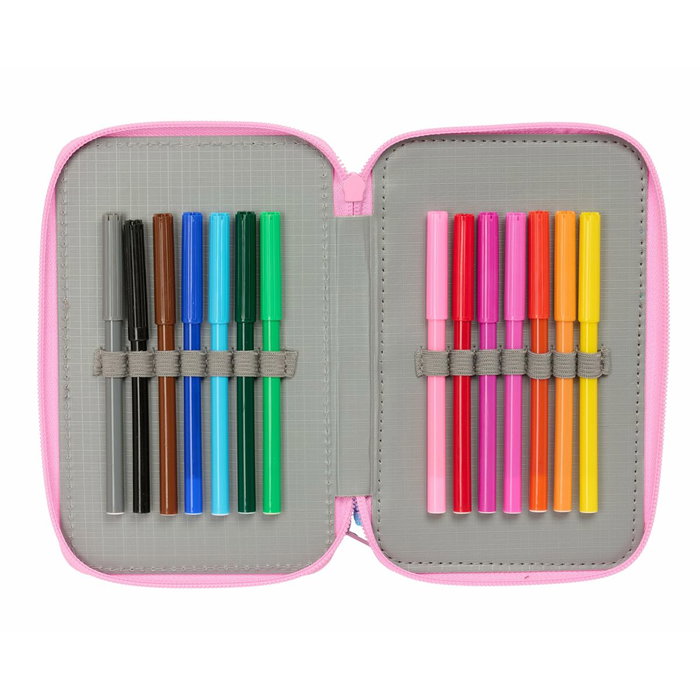 Pochette à crayons triple Stitch Bleu 12,5 x 19,5 x 5,5 cm 37 Pièces