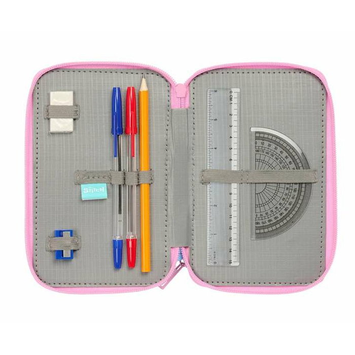 Pochette à crayons triple Stitch Bleu 12,5 x 19,5 x 5,5 cm 37 Pièces