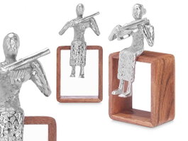 Giftdecor Figurine Métal Violon Argenté avec Support Bois 13x27x13 cm (Set de 6)