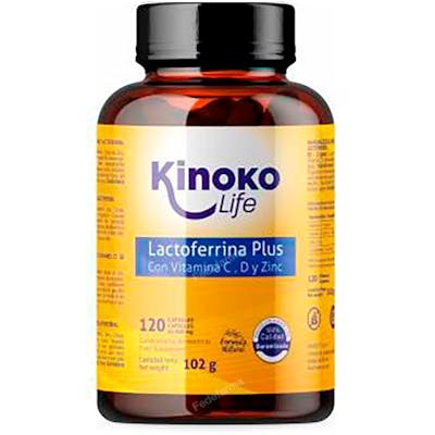 Kinoko Life Lactoferrina Plus - Complément alimentaire avec Lactoferrine Pure 75 mg, Vitamine C 500 mg, Vitamine D3 2000 UI, Zinc 10 mg - 120 Capsules Kinoko Life Lactoferrina Plus - Complément alimentaire avec Lactoferrine Pure 75 mg, Vitamine C 500 mg, Vitamine D3 2000 UI, Zinc 10 mg - 120 Capsules