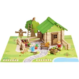 Jeujura - Jeu de Construction en Bois Maison et Jardin - 135 Pièces - Pour Enfants à Partir de 5 Ans - Avec Valisette, Tapis de Jeu, Potager et Outils