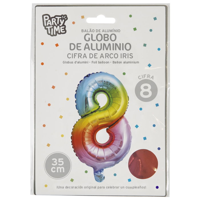Party Time Ballon Chiffre 8 Arc-en-ciel 35 cm