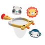 Fisher-Price Deqube - Panier de bain avec 3 peluches (singe, panda, lion) et ventouse, jouet pour bébé dès 12 mois