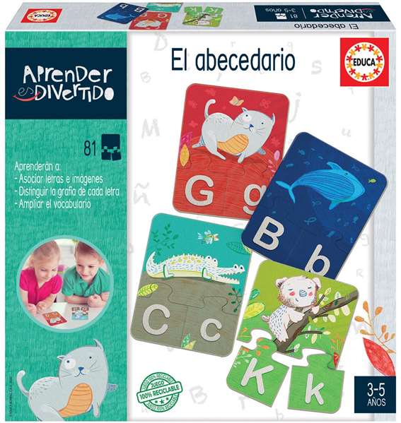Educa - Juego Aprender es Divertido El Abecedario - Jeu éducatif pour apprendre l'alphabet en espagnol avec 81 pièces emboîtables - De 3 à 5 ans