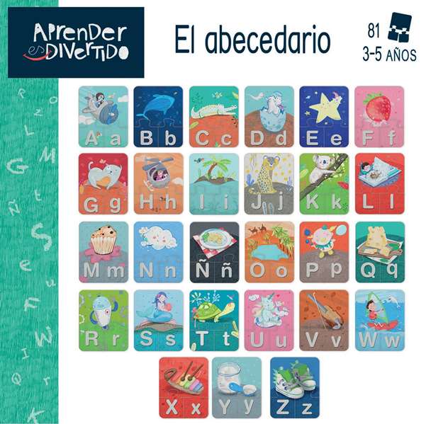 Educa - Juego Aprender es Divertido El Abecedario - Jeu éducatif pour apprendre l'alphabet en espagnol avec 81 pièces emboîtables - De 3 à 5 ans