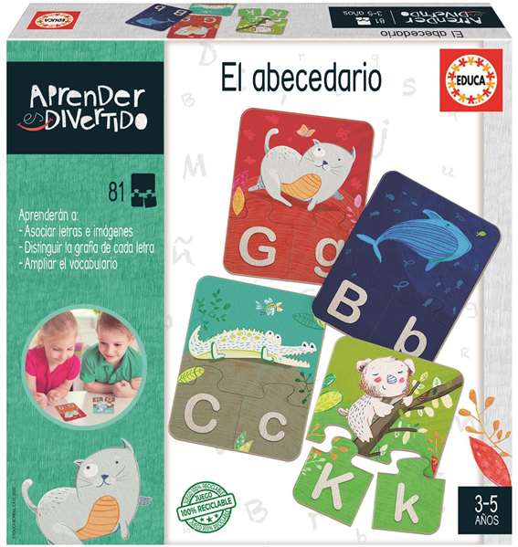 Educa - Juego Aprender es Divertido El Abecedario - Jeu éducatif pour apprendre l'alphabet en espagnol avec 81 pièces emboîtables - De 3 à 5 ans