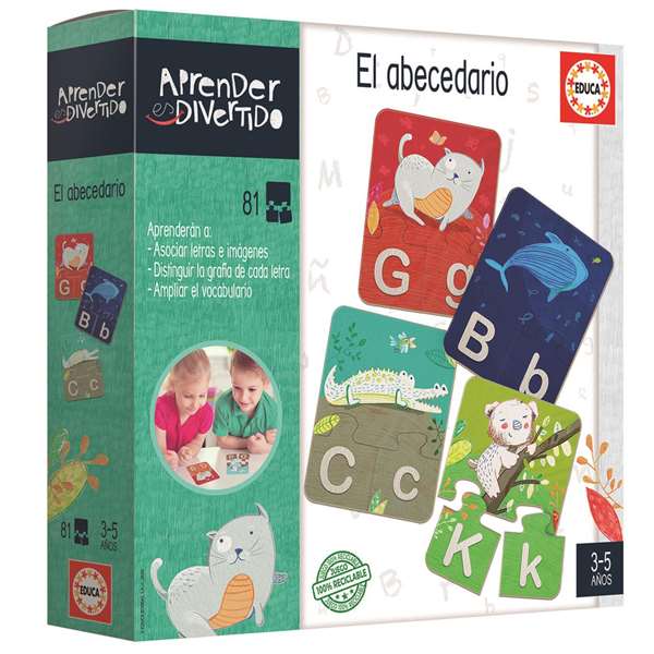 Educa - Juego Aprender es Divertido El Abecedario - Jeu éducatif pour apprendre l'alphabet en espagnol avec 81 pièces emboîtables - De 3 à 5 ans