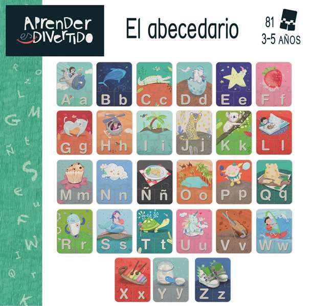Educa - Juego Aprender es Divertido El Abecedario - Jeu éducatif pour apprendre l'alphabet en espagnol avec 81 pièces emboîtables - De 3 à 5 ans