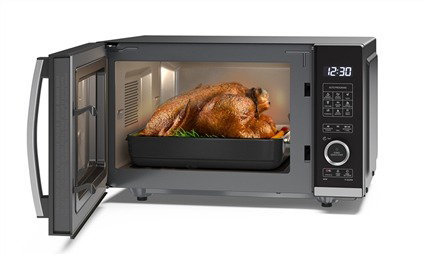 Sharp YC-QG204AE-B Four à micro-ondes digital avec grill 800W 20L, cavité plate sans plateau tournant, argenté