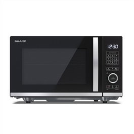 Sharp YC-QG204AE-B Four à micro-ondes digital avec grill 800W 20L, cavité plate sans plateau tournant, argenté